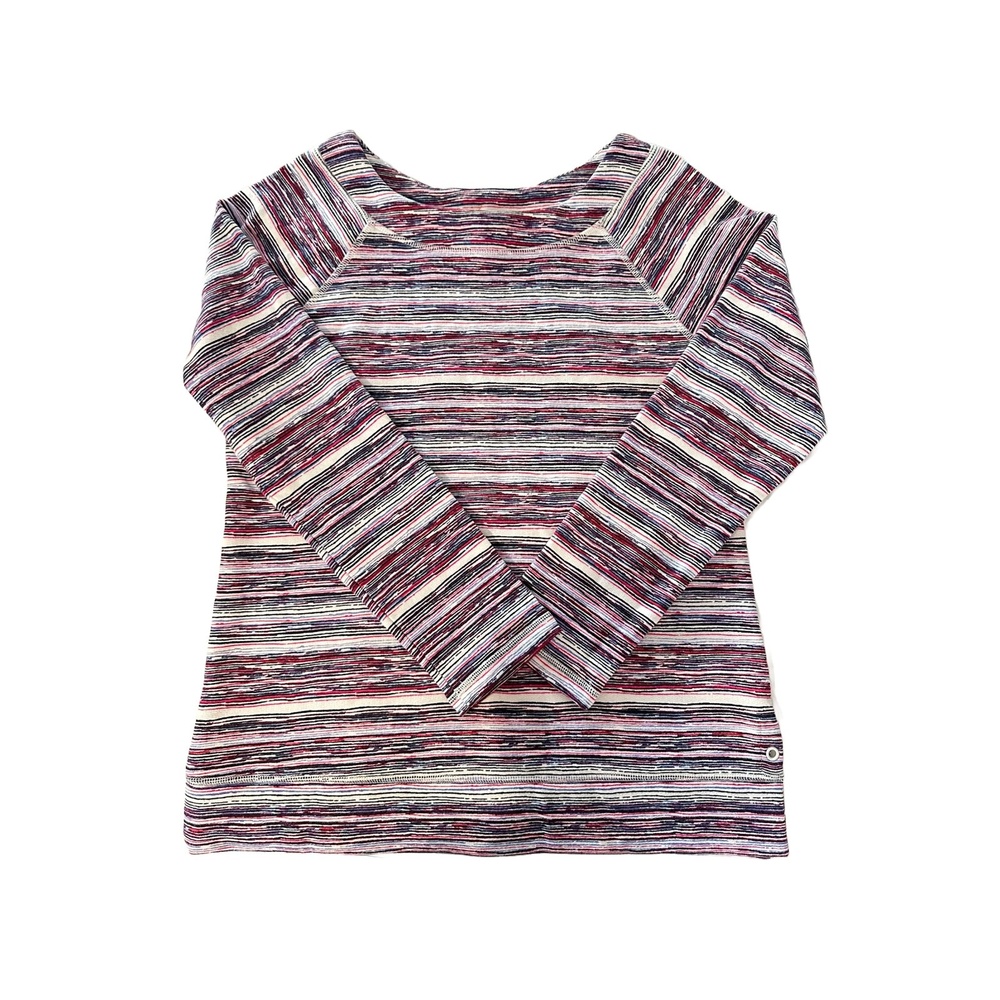 T by Talbots Womens Gorpcore Red Gray Stripe Relaxed Tunic Raglan Top Size S